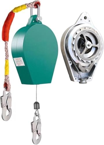 Double Brake System Fall Arrester with Self-Locking Hook, Safety Anti-Fall Gear for Rescue, Climbing, Rock Wall, Roofing - 5m (16.4ft) Length