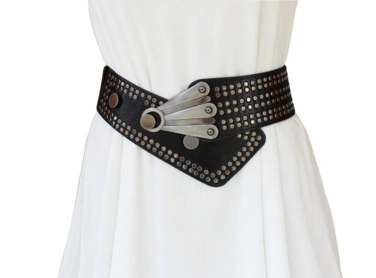 Holiberty Ladies Vintage Leather Waist Belt Womens Elastic Wide Western Belts for Dress Jeans Studded Punk Cowgirl Cinch Belt2