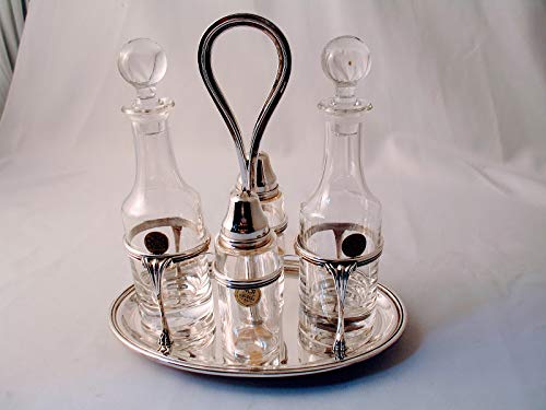 Set "Menage" Olio e Aceto+Sale e Pepe Stile Inglese in Argento 800 e Cristalli Lisci (Argento, Argento Cristallo)