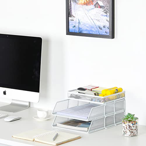 EasyPAG 3 Stück A4 Stapelbar Metall Büro Schreibtisch Organizer Dokumentenhalter Aktenablage Zeitschriftenhalter Briefablage Papier Magazin Organisator,Weiß