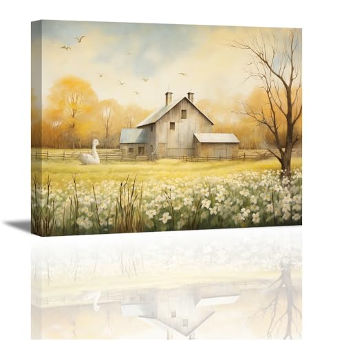 Piy Painting Cuadro sobre Lienzo Paisaje Idílico, Impresión sobre lienzo Cabañas sencillas, Cuadros Decoracion Cocina, Cuadro Moderno para Cocina Salón Baño 40x30cm, Marco de Madera Incorporado