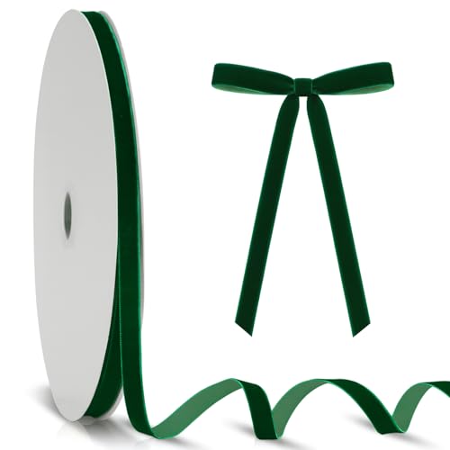KINGLAKE Vintage Dark Green Velvet Ribbon - 3/8 Inch x 25 Yards V...