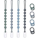 4-Pack Silicone Pacifier Clip with Adapter Ring Fits MAM Dummy, Soft Flexible Binky Holder for Button-Style Maam Dummies, Anti-Loss Paci Clips for Baby Boys, Xmas Gifts Baby Shower Essentials