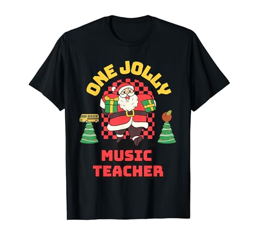 One Jolly Music Teacher Retro Père Noël école professeur T-Shirt
