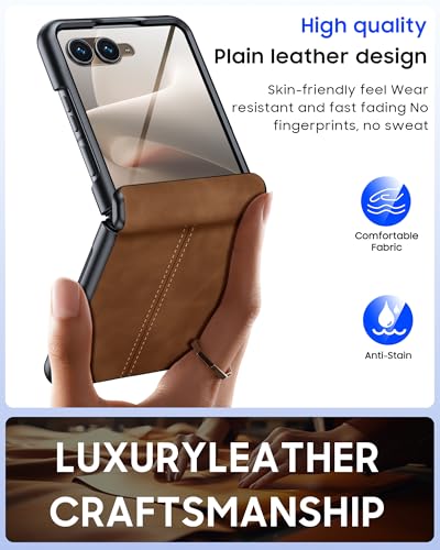Image of for Motorola Razr+ Plus 2026 Case /Razr+ Plus 2025 Case with Hinge Protection & Built-in Outer Screen Protector, PU Leather Matte PC Shockproof Cover, Ultra Slim Case for Razr+ 2026 /2025-Brown