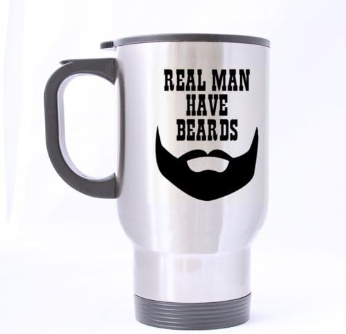 Funny Fashion Mustache "REAL MAN HAVE BEARDS" Stainless Steel Travel Mug - Coffee/Tea/Drink Mugs (Sliver/14 Ounces) Unique Self-use / Cool Gift / Mug Choice
