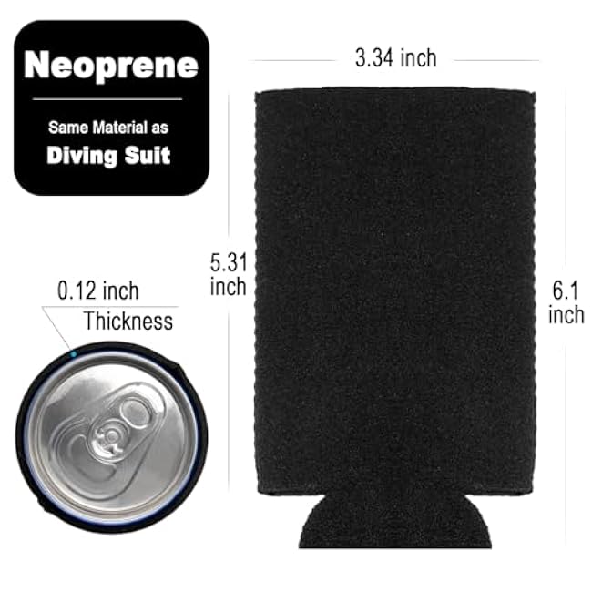 12pack Slim Can Cooler Sleeves, Insulated 12 oz Skinny Tall Beer Coke Cola Soda Drink Bottle Can Coolers, Nonslip Neoprene Collapsible Sublimation Blank Cold Cans Cooler Holder Sleeve (Black)