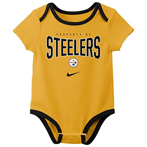 Nike NFL Infant (12-24M)/Newborn (0-9M) Nostalgic Icon Creeper 3-Pack Set, Pittsburgh Steelers 18M