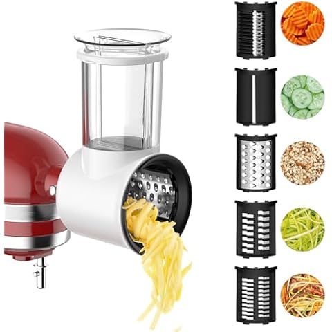 GVODE Slicer Shredder Attachment for Kitchenaid Stand Mixer, Cheese Grater Attachment for Kitchenaid with 5 Blades, Large Feed Chute Salad Maker for Kitchenaid Mixer Accessories Cover