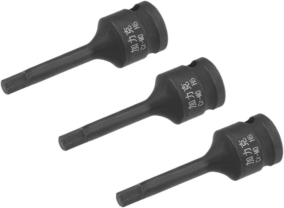 TOP-VIGOR 3Pcs Impact Hex Bit Socket, 3/8" Drive x H5 (5mm) Allen Key Socket, Premium CR-MO Steel Bits, Hex Bit with 60mm Length for Torque Wrench, Ratchet Wrench, Impact Power Drills