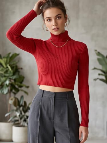 Image of MixMatchy Women's Cropped Ribbed Turtleneck Sweater
