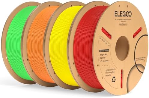 ELEGOO PLA+ Filament 1.75mm 4KG Rot/Orange/Gelb/Neon Grün | PLA Plus, Härter und Stärker 3D Drucker Filament, Maßgenauigkeit +/-0,02mm, 1kg Spule Kompatibel mit den Meisten 3D Prin