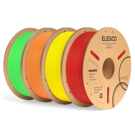 ELEGOO PLA Plus Filament 1.75mm Bundle 4KG, PLA+ Tough 3D Printer Filament Dimensional Accuracy +/- 0.02mm, 4 Pack 1kg Spool(Red, Yellow, Orange, Neon Green)
