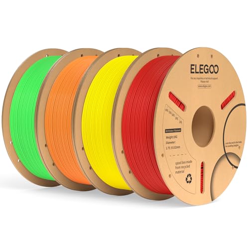 Image of ELEGOO PLA Plus Filament 1.75mm Bundle 4KG, PLA+ Tough 3D Printer Filament Dimensional Accuracy + /- 0.02mm, 4 Pack 1kg Spool(Red, Yellow, Orange, Neon Green)