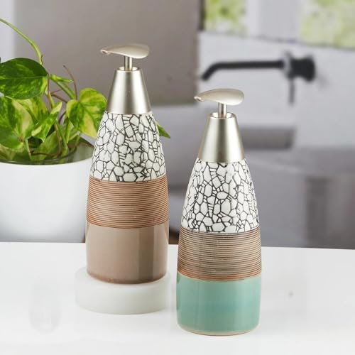 Image of SaSaSa Ceramic Soap Dispenser with Stylish Refillable Pump Bottle for Bathroom Handwash & Kitchen Wash Basin, Perfect for Hand Soap, Lotion and Shampoo, Multicolor, (Set of 2) (11637)