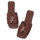 EcooInviv Women's Casual Flat Sandals, Comfortable Slip-On Slides Dark Brown