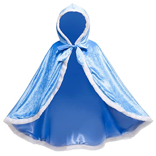 Monissy Reine des Neiges Cape à Capuche en Velours Peluche Blanche Dentelle Princesse Fille Cape Mignonne Enfant Vêtement Hivers Halloween Noël Carnaval Déguisement...