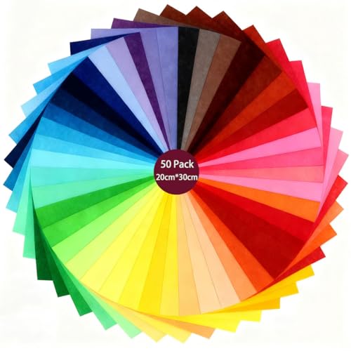 50Pcs Assorted Colors Felt Fabric Sheets 20x30cm - Soft Fuzzy Nonwoven Textile for DIY Craftwork Sewing Quilting & Teen Craft Projects (20*30cm)