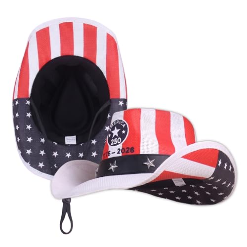 Image of Evankin American Flag Hat, USA Western Cowboy Hat on July 4th | American Flag Hat, 4th of July Patriotic Hat,USA Western Cowboy Hat, Straw Weaving Star,Summer Sunhat for Men and Women