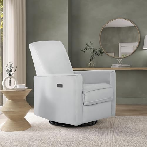 Image of Evolur Harlow Upholstered Power Glider Recliner with USB Charging - Rocking & 275 Swivel with Smooth Glide - Greenguard Gold & FSC Certified - Modern Nursery and Living Room Chair in Grey