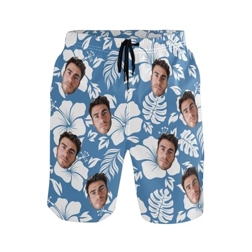 Customized Father's Day Photo Blue Leaf Men's Board Shorts for Travel Surfing