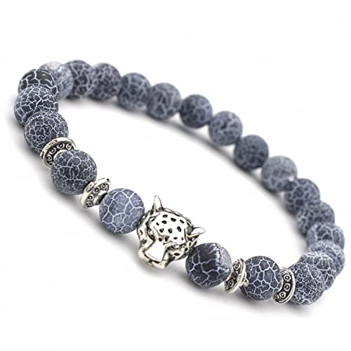 Giwotu Unisex 8 mm Volcanic Lava Rock Gold Plated Panther Leopard Head Bead Buddha Bracelet Natural Stone Essential Oil Diffuser Chakra Yoga Stretchable Bracelet3