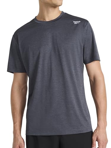 Reebok Men’s Sonic Bolt Short Sleeve Crewneck T-Shirt, Standard Fit, Lightweight Cool Touch Jersey Fabric, Ebony Heather, Large - image 1