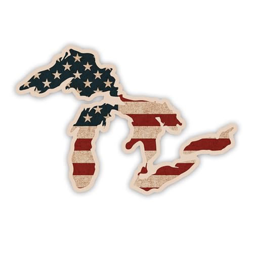 Great Lakes Michigan Sticker Car Window Decal Vinyl Bumper Sticker 6' Wide - (American Flag)