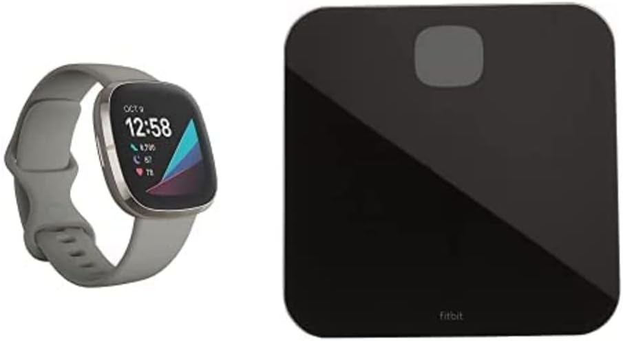Fitbit Sense Advanced Smartwatch with Tools for Heart Health, Stress Management & Skin Temperature Trends, Sage Grey/Silver & Aria Air Smart Scale