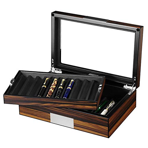 Lifomenz Co Pen Display Box Ebony Wood Pen Display Case,Fountain Pen Storage Box,20 Pen Organizer Box With Glass Window Pen Collection Box With Tray #TOP7