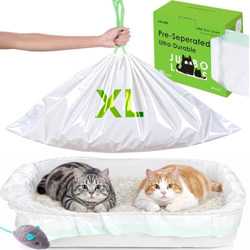 AWoHH Cat Litter Box Liners [30 Count]-Large/Jumbo 37'x16'-Heavy Duty Scratch Resistance Drawstring Litter Bags-Dispenser Box No Tearing Needed-70% Recycled Ocean Plastic