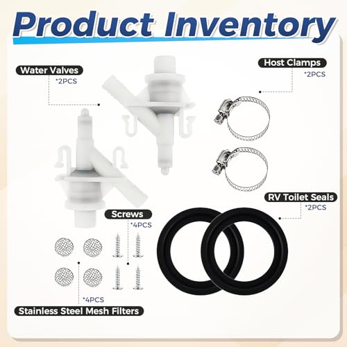 Image of 2 Sets 385311641 RV Toilet Water Valve Kit and 2 Pcs 385311658 RV Toilet Ball Seal Compatible with 300 310 320 Series Toilets Fit for Pedal Flush Toilet and Sealand Marine Toilet