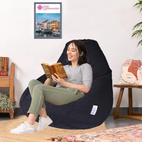 Image of Casa Copenhagen Premium Designer Fabric Bean Bag Chair, Filled with Beans | Capacity: Upto 7 Ft Height, 200 KG Weight | 4XL | Black Ozone
