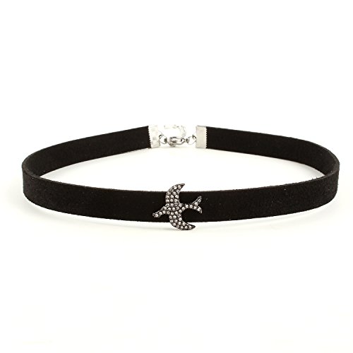 Bonnie Classic Black Sexy Velvet Chokers Rhinestone CZ Plated Bird Shaped Pendant Vintage Gothic Tattoo 10mm Leather Choker Necklace