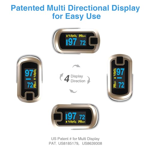 Image of Mibest Pulse Oximeter Fingertip, Blood Oxygen Saturation Monitor (SpO2) with Rate Measurements and Waveform Graph, Portable Digital Reading OLED Display, Batteries Lanyard and Carry Case Included