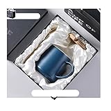 WSQZ Milchbecher Becher Set mit Löffel & Deckel Mühle Becher Keramik Geschirrspüler Mikrowelle Safe Kaffeetassen for Suppe Latte Tea Cappuccino for Männer Frauen Büro Home 15.2OZ Teetasse