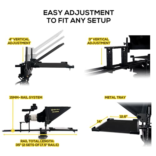 Image of Glide Gear TMP 1000 Teleprompter - All Camera & Smartphones, Tablets - 17 inch Glass, Tray, Hard Case, No Assembly