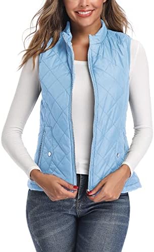 LONGKING Women's Vest, Stand Collar Lightweight Zip Quilted Vest for Women Light Blue XS