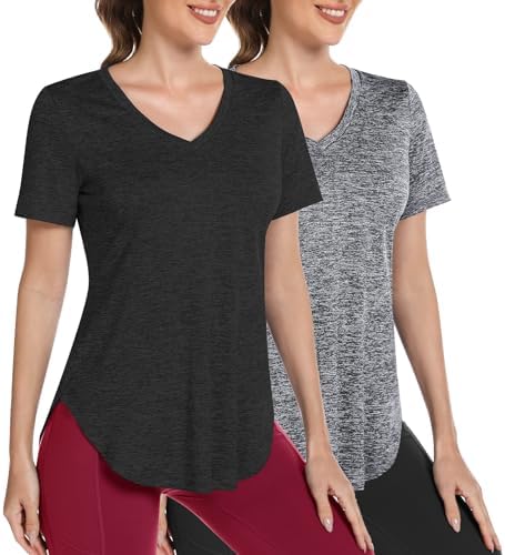 Short Sleeve Workout Shirts Women Loose Fit, V-Neck Women Exercise T-Shirt Workout ...