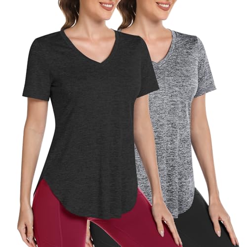 Alovien Short Sleeve Workout Shirts Women Loose Fit, V-Neck Women Exercise T-Shirt Workout Top, Dry Fit Yoga Gym Sport Tops