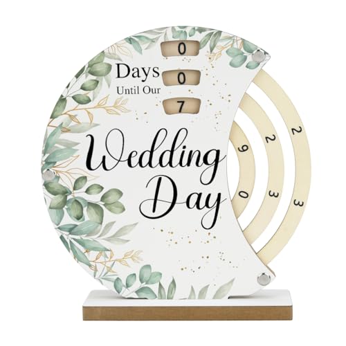 Wedding Countdown Calendar Manual Rotating Wooden Decor Engagement Gifts for Couples Bride to Be Countdown to Wedding Home Office Sign 7 6.7 Inch