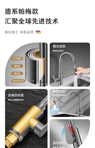 Robinet de cuisine avec douchette extensible gris pour mitigeur d'évier simple et double