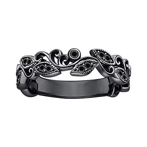 Gold & Diamonds Jewellery Unique Leaf Flower Engagement Ring Round Gemstone 14k Black Gold Over .925 Sterling Silver Art Deco Promise Ring for Women's.2