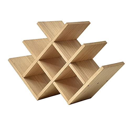 KIRIGEN Wooden 8-Bottle Wine Rack - 3-Tier Wood Wine Display Rack/Standing and Countertop Wine Storage Shelf - Bottle Holder/Cabinet Glass Rack Natural XHJJ3-NA