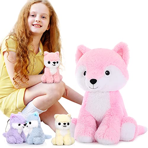 Maogolan Fox Stuffed Animal Plush Toys, 5 Pieces Fox Plush Toys Set, Stuffed Mommy Fox With Babies Plush Toys, Large Fox Stuffed Animal Bulk For Girls Kids Baby Gift #TOP20