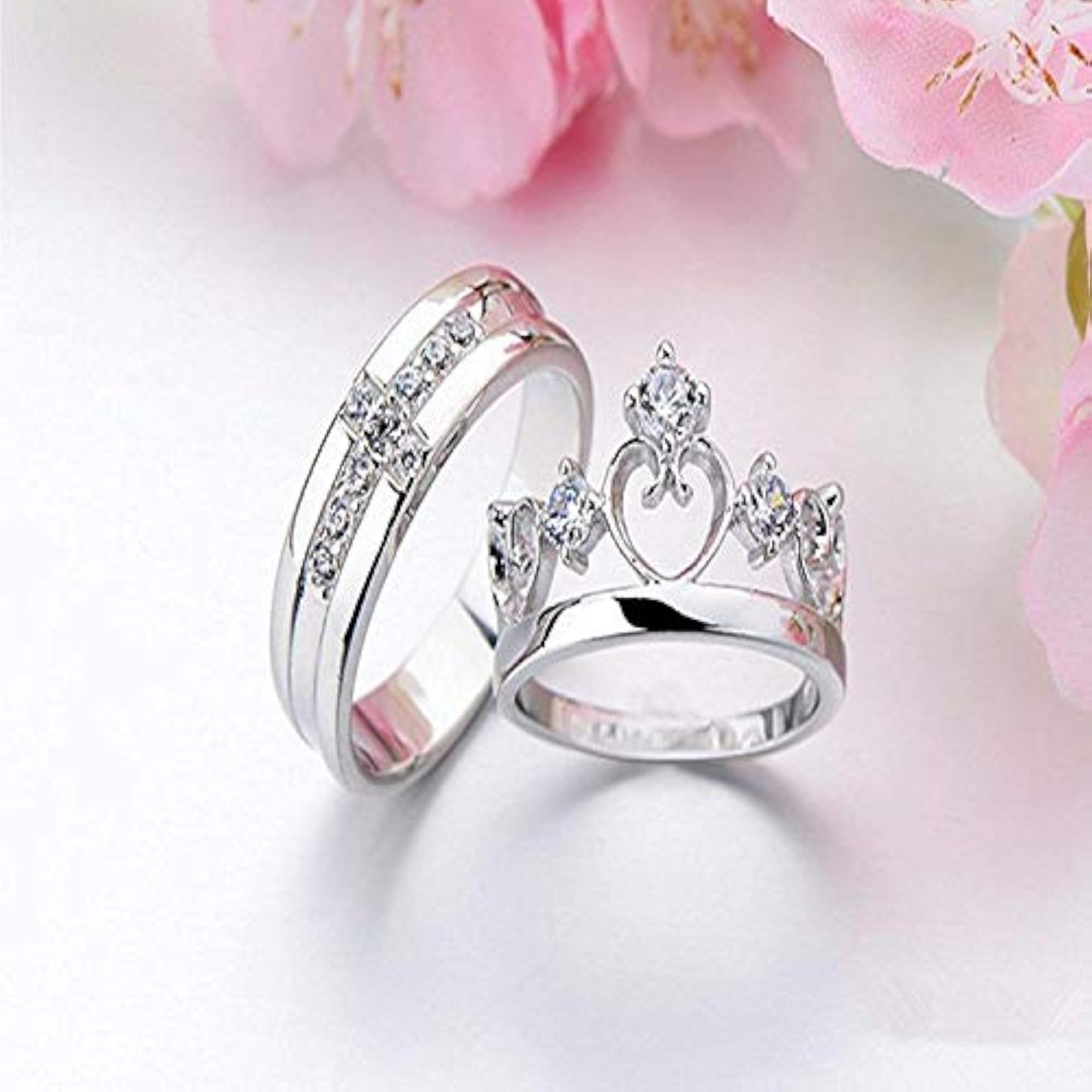 Rhodium Plated CZ and Crystal Couple Ring Set FRCO1103032R