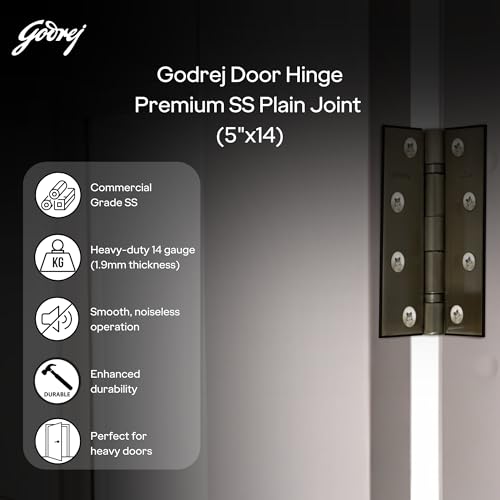 Image of Godrej Door Fittings | 5 inch x 14 Gauge Plain Joint Door Butt Hinges (Pack of 1, 5 Pcs /Pack) | Antique Brass Finish, Smooth Operation | 4 Holes Kabza for Heavy Duty Door, Home, Office | 1 Yr Warranty