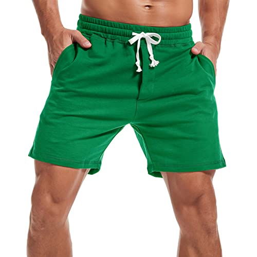Amy Coulee Mens Sweat Shorts 5.5 Inch Workout Drawstring Cotton Casual Shorts with Pockets (XL, Green)