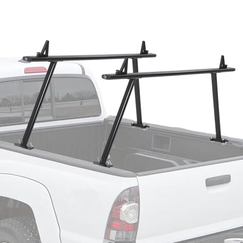 Image of Adjustable Aluminum Truck Ladder Rack, 1000 LB Capacity, Powder-Coated No-Drill Crossbars 35.4-71 inch Adjustable Width Truck Bed Ladder, Heavy-Duty 2-Bar Utility Rack for Pickup, Kayaks, Lumber, Ladders