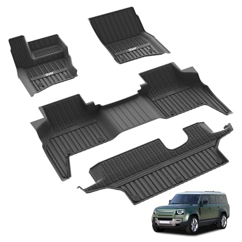 3W Floor Mats Fit for Land Rover Defender 130 2020-2024 2025 (3PCS) All Weather Heavy Duty Custom Fit TPE Car Floor Liners for Front & Rear Rows, Black